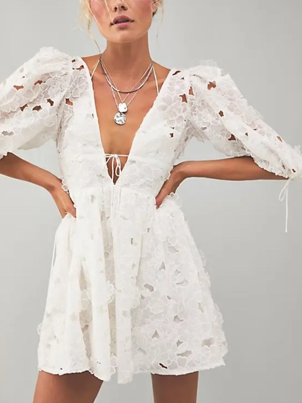 NWT For Love & Lemons Serena White Mini Dress Romantic Coquette Size Small